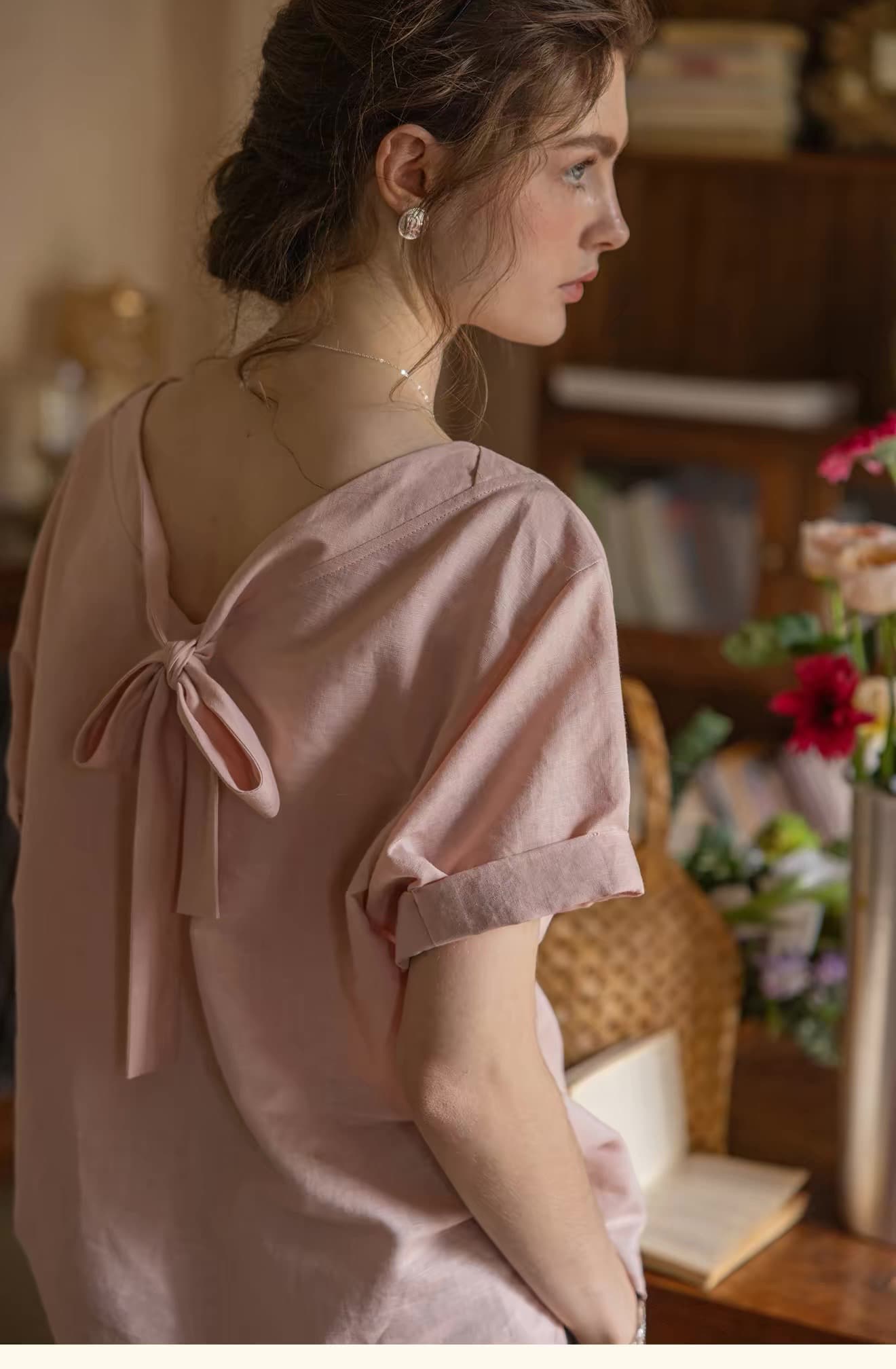 바람처럼 있음 편지 아마 라이 경기 서울 절묘한 캐주얼 보트 칼라 레이스업 맨위 전후 둘 착용 반팔 작은 셔츠 상세 이미지 8