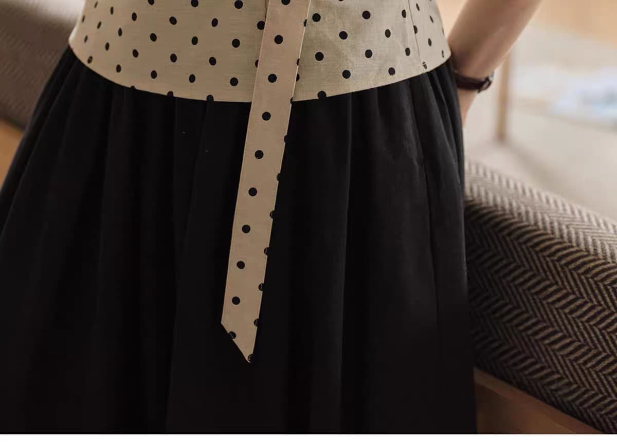 프랑스식 아마 도트 무늬 여성 셔츠 작은 가방 소매 레이스업 허리 수축 슬림해 보이는 작은 셔츠 상세 이미지 4