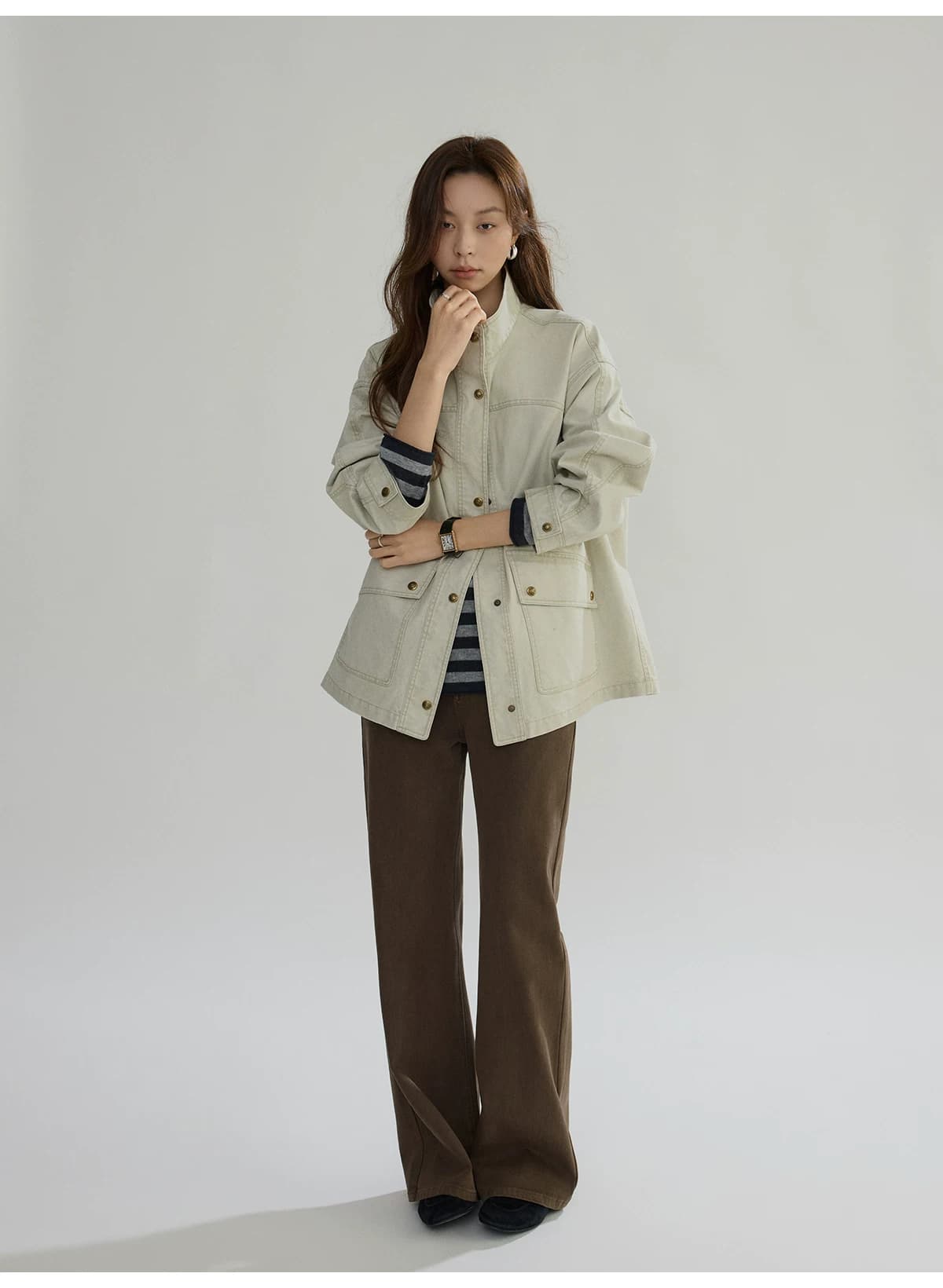joli choose 봄 새로운 루즈핏 스탠드 칼라 여성 코트 디자인 센스 캐주얼 패션 작은 대중 워크웨어 재킷 상세 이미지 7