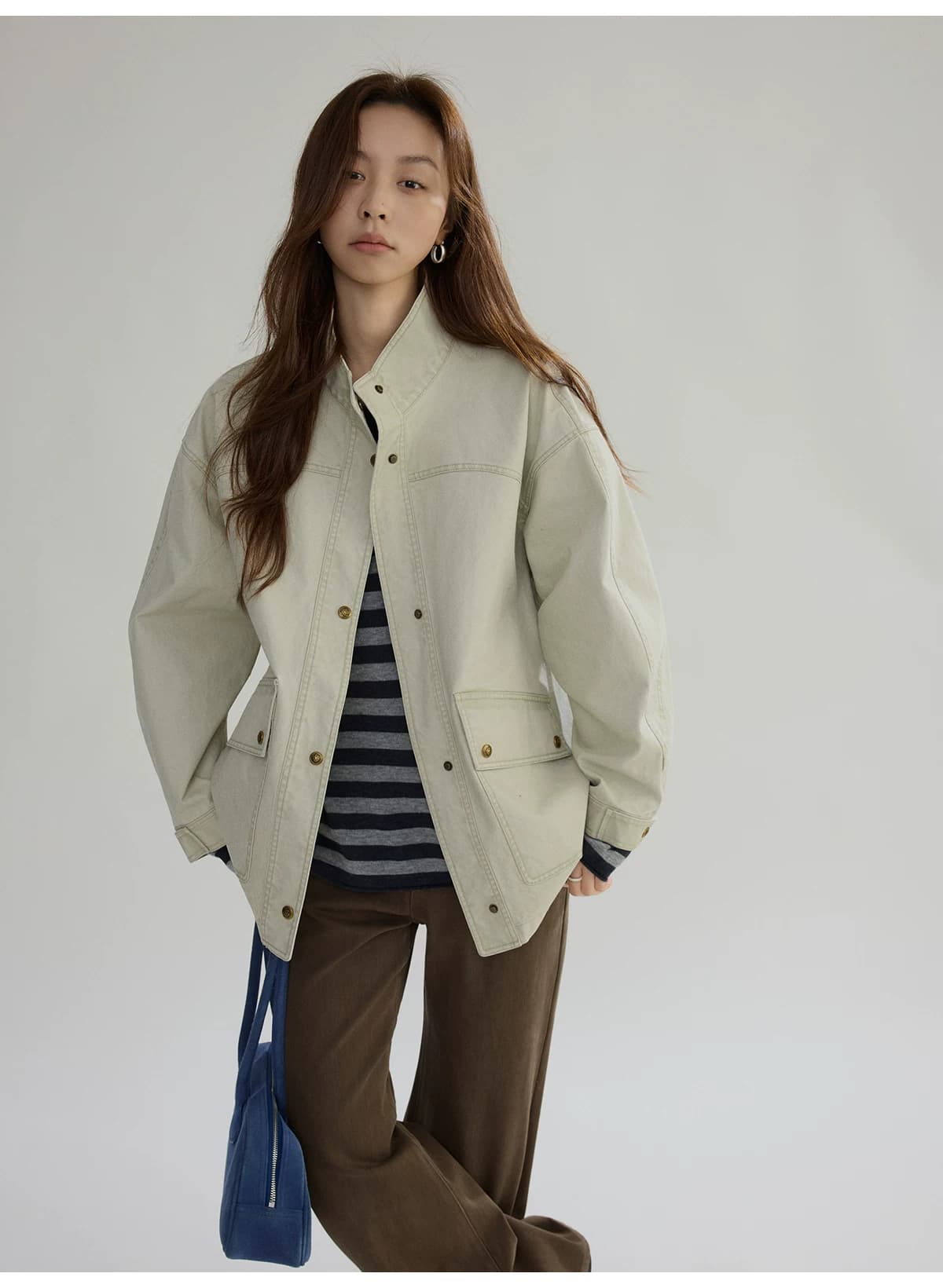 joli choose 봄 새로운 루즈핏 스탠드 칼라 여성 코트 디자인 센스 캐주얼 패션 작은 대중 워크웨어 재킷 상세 이미지 10