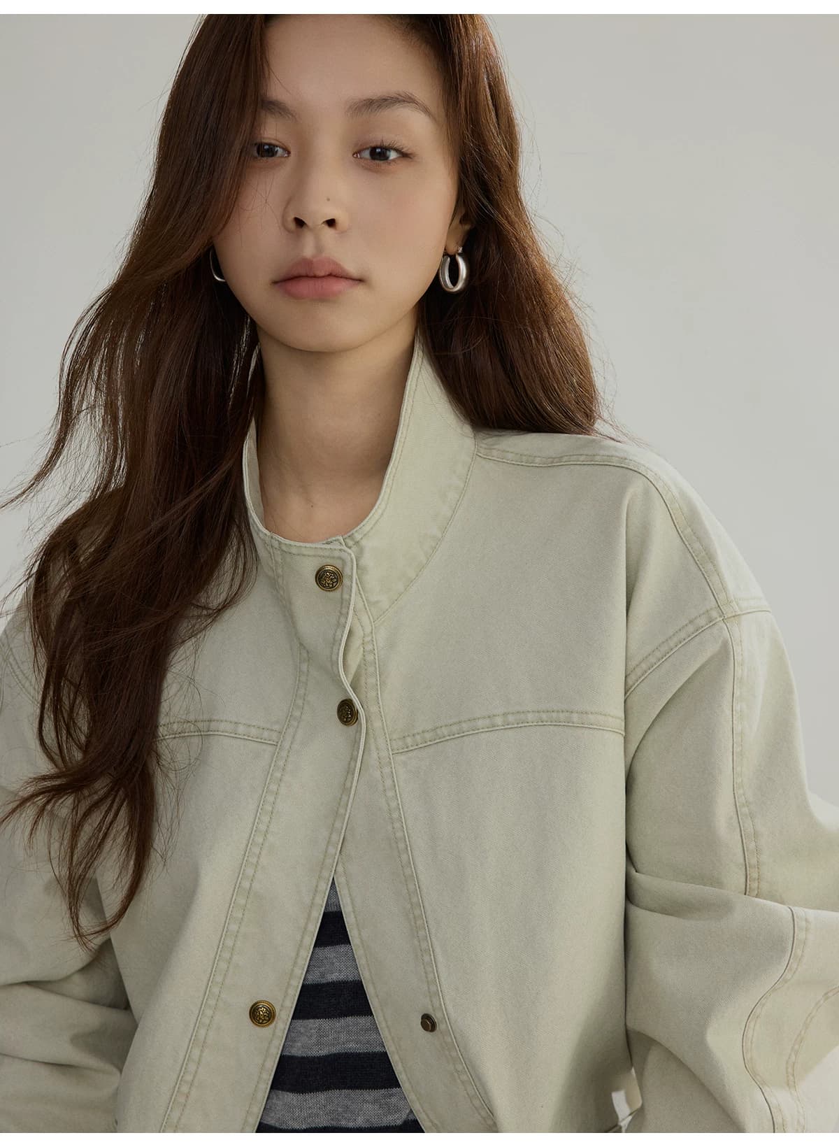 joli choose 봄 새로운 루즈핏 스탠드 칼라 여성 코트 디자인 센스 캐주얼 패션 작은 대중 워크웨어 재킷 상세 이미지 11