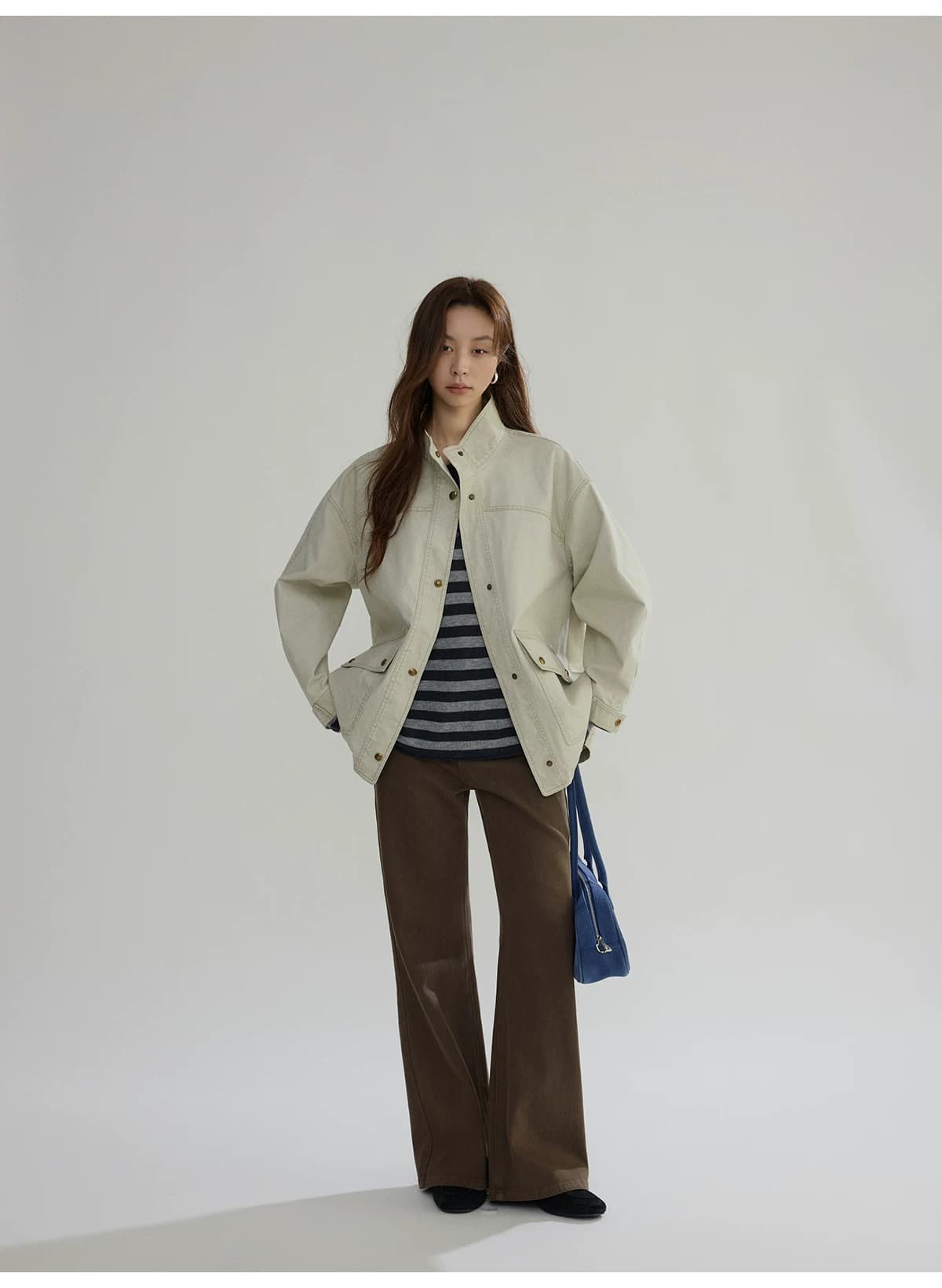 joli choose 봄 새로운 루즈핏 스탠드 칼라 여성 코트 디자인 센스 캐주얼 패션 작은 대중 워크웨어 재킷 상세 이미지 13