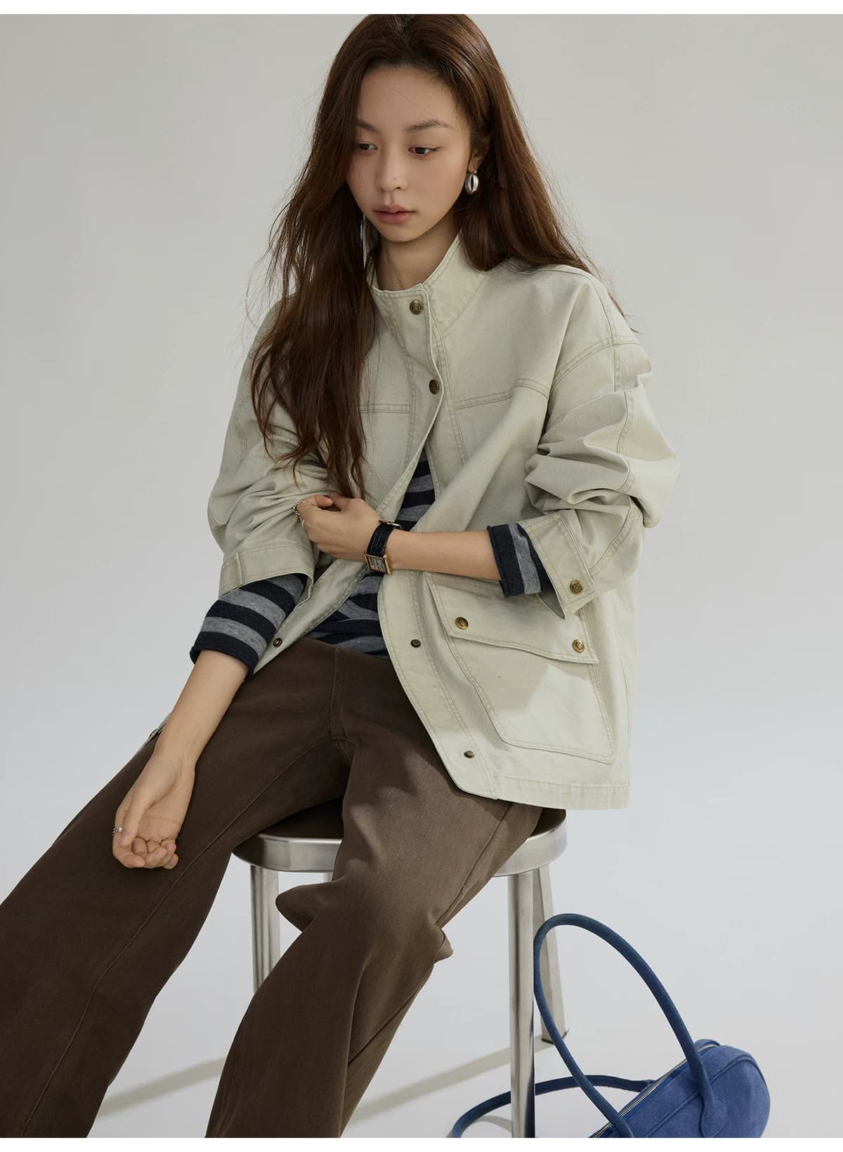 joli choose 봄 새로운 루즈핏 스탠드 칼라 여성 코트 디자인 센스 캐주얼 패션 작은 대중 워크웨어 재킷 상세 이미지 14