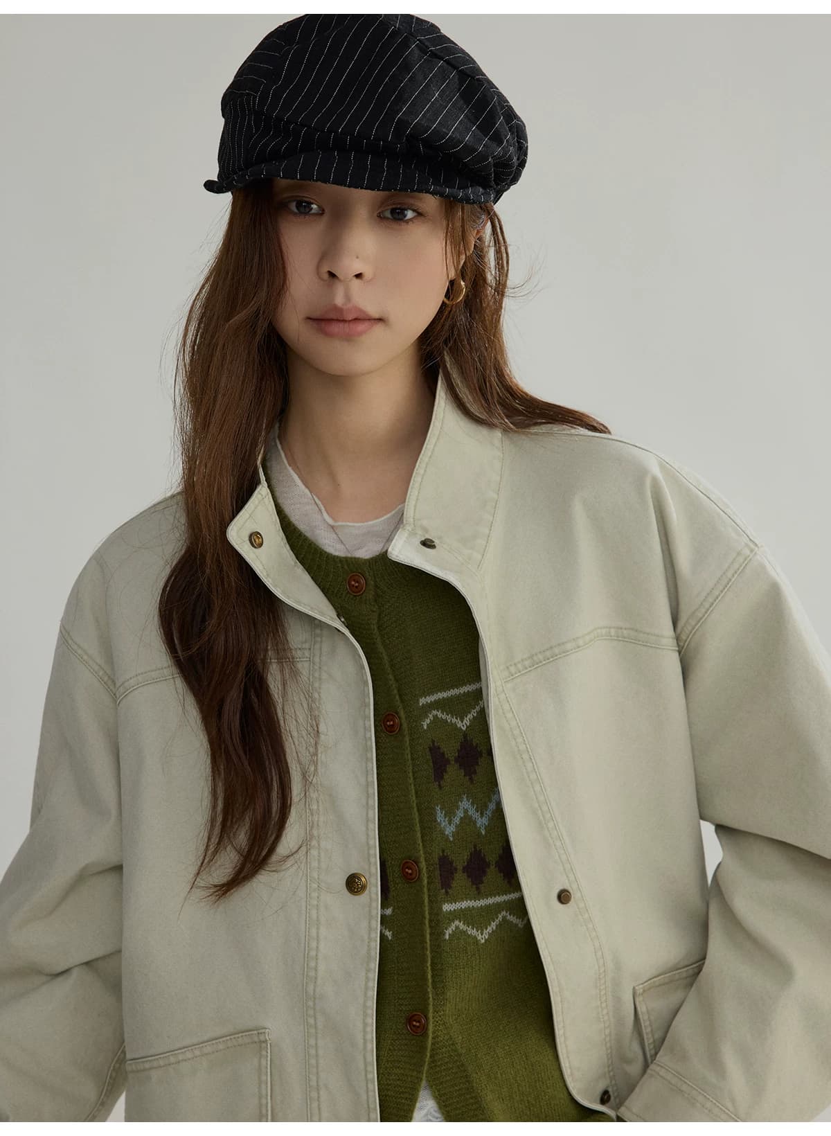 joli choose 봄 새로운 루즈핏 스탠드 칼라 여성 코트 디자인 센스 캐주얼 패션 작은 대중 워크웨어 재킷 상세 이미지 15