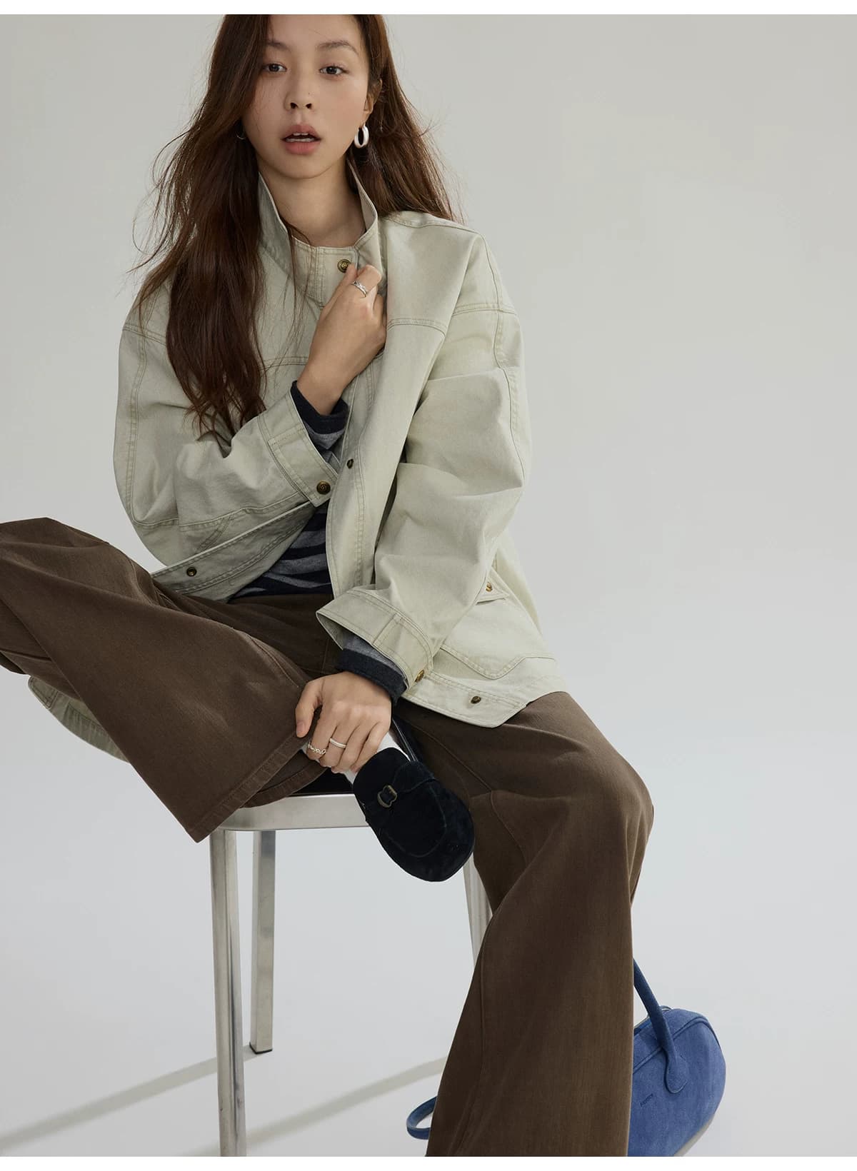 joli choose 봄 새로운 루즈핏 스탠드 칼라 여성 코트 디자인 센스 캐주얼 패션 작은 대중 워크웨어 재킷 상세 이미지 18