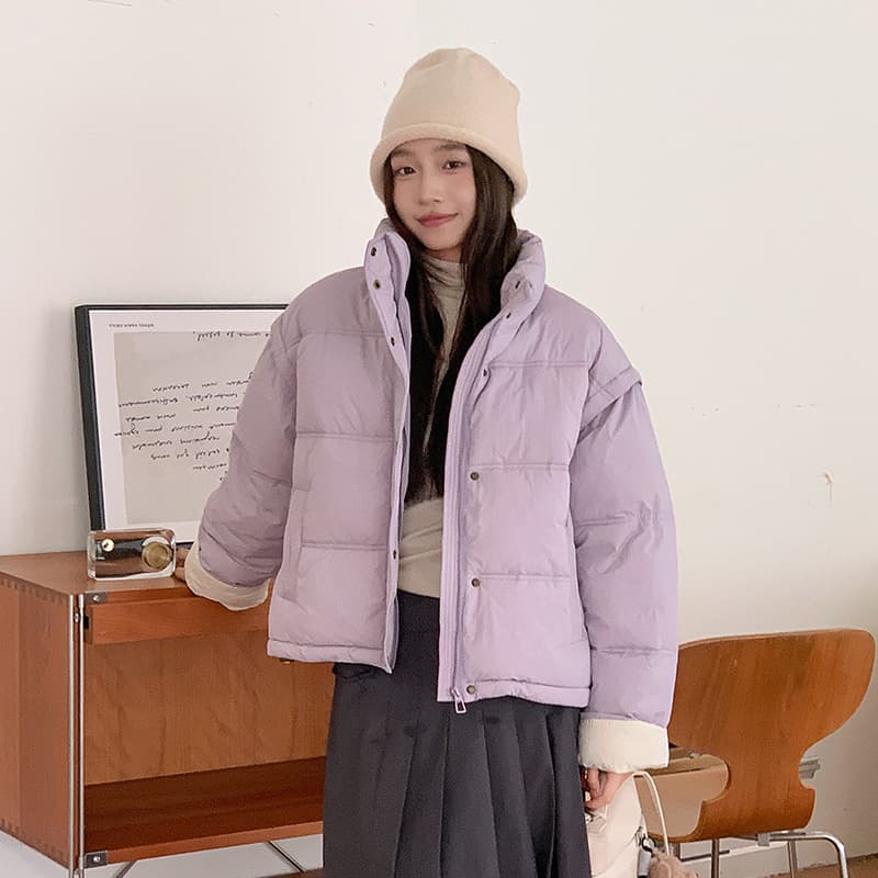 실사 아래 면화 의류 여성 짧은 패치워크 색상 2026 겨울 새로운 루즈핏 두꺼운 작은 키 패딩 재킷 면 옷 재킷 이미지 4
