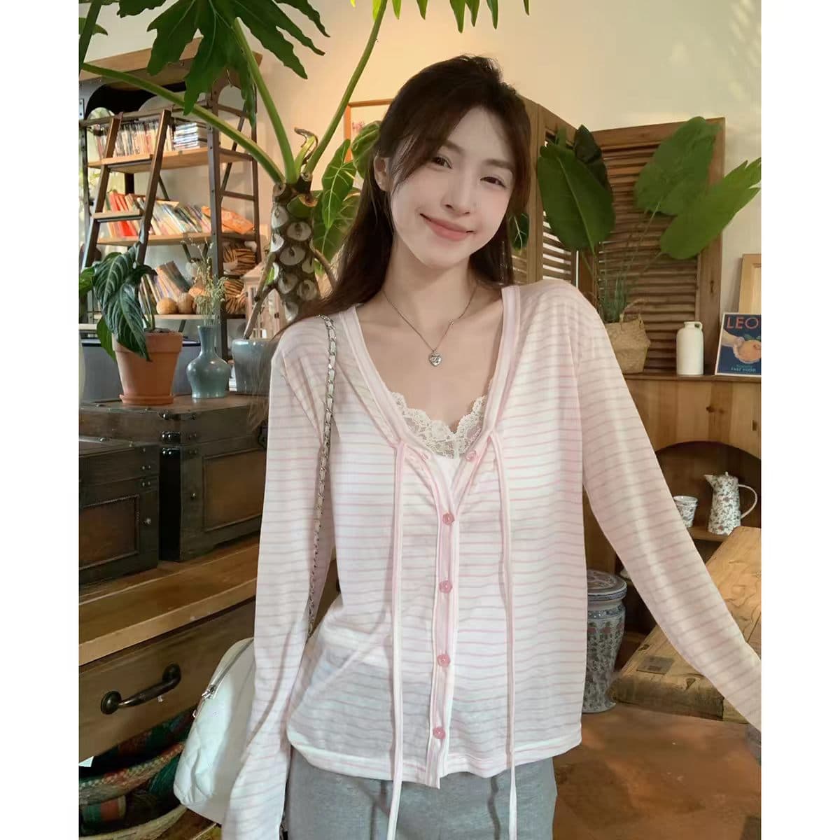원본 원단 한 부서 얇은 스타일 마이크로 ~을 통해 V넥 긴팔 오픈 가디건 여성 코트 배색 스트라이프 레이스업 자외선 차단 티셔츠 맨위