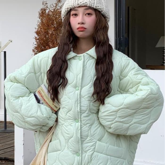 실사 도파민 색상 링 그리드 면 의류 여성 새로운 레트로 재킷 패딩 재킷 루즈핏 인사이드 바닥 양털 한국 스타일 이미지 2