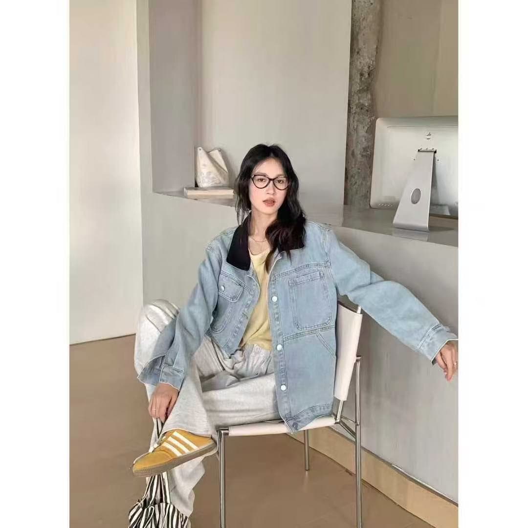 한 부서 데님 여성 코트 가을 고급 센스 레트로 마 오래된 배색 바 En 바람 폴로 칼라 루즈핏 느긋한 바람 재킷 상세 이미지 10