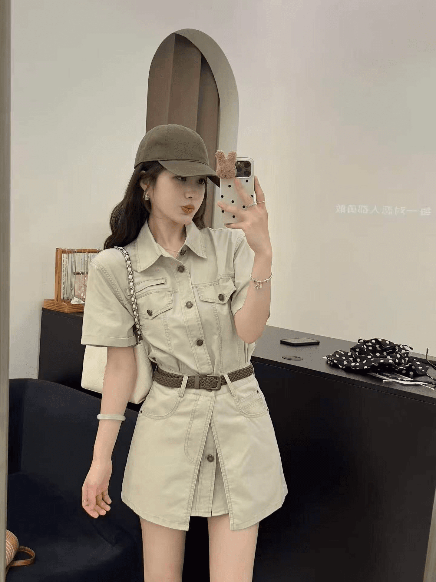 2026 여름 새로운 항구 바람 레트로 다용도 슬림해 보이는 데님 맨위 치마 미니 스커트 세트 여성 벨트 포함 이미지 3
