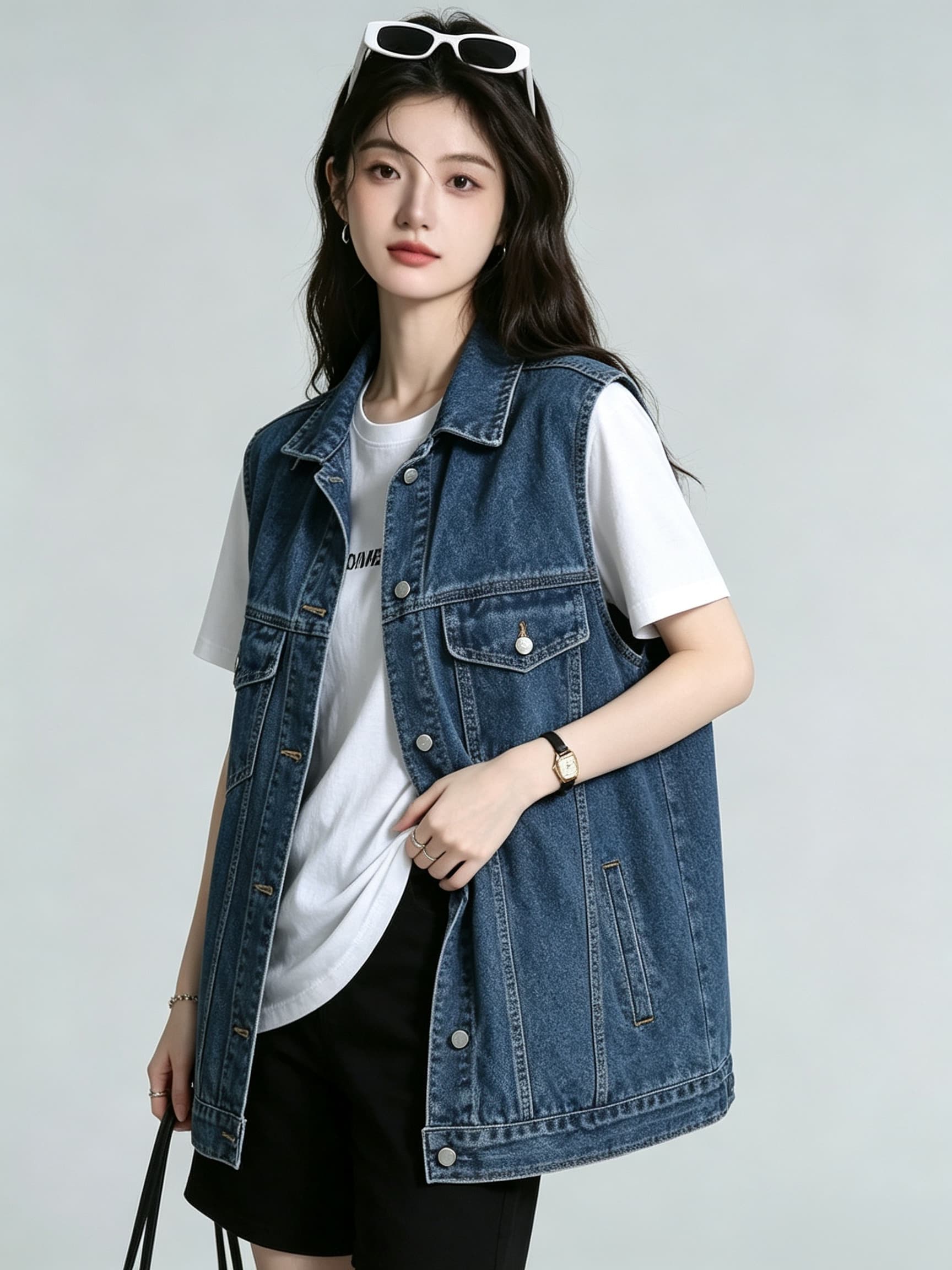 데님 베스트 여성 코트 봄 여름 섹션 2026 새로운 루즈핏 캐주얼 다용도 민소매 어깨 조끼 조끼 자켓 이미지 4