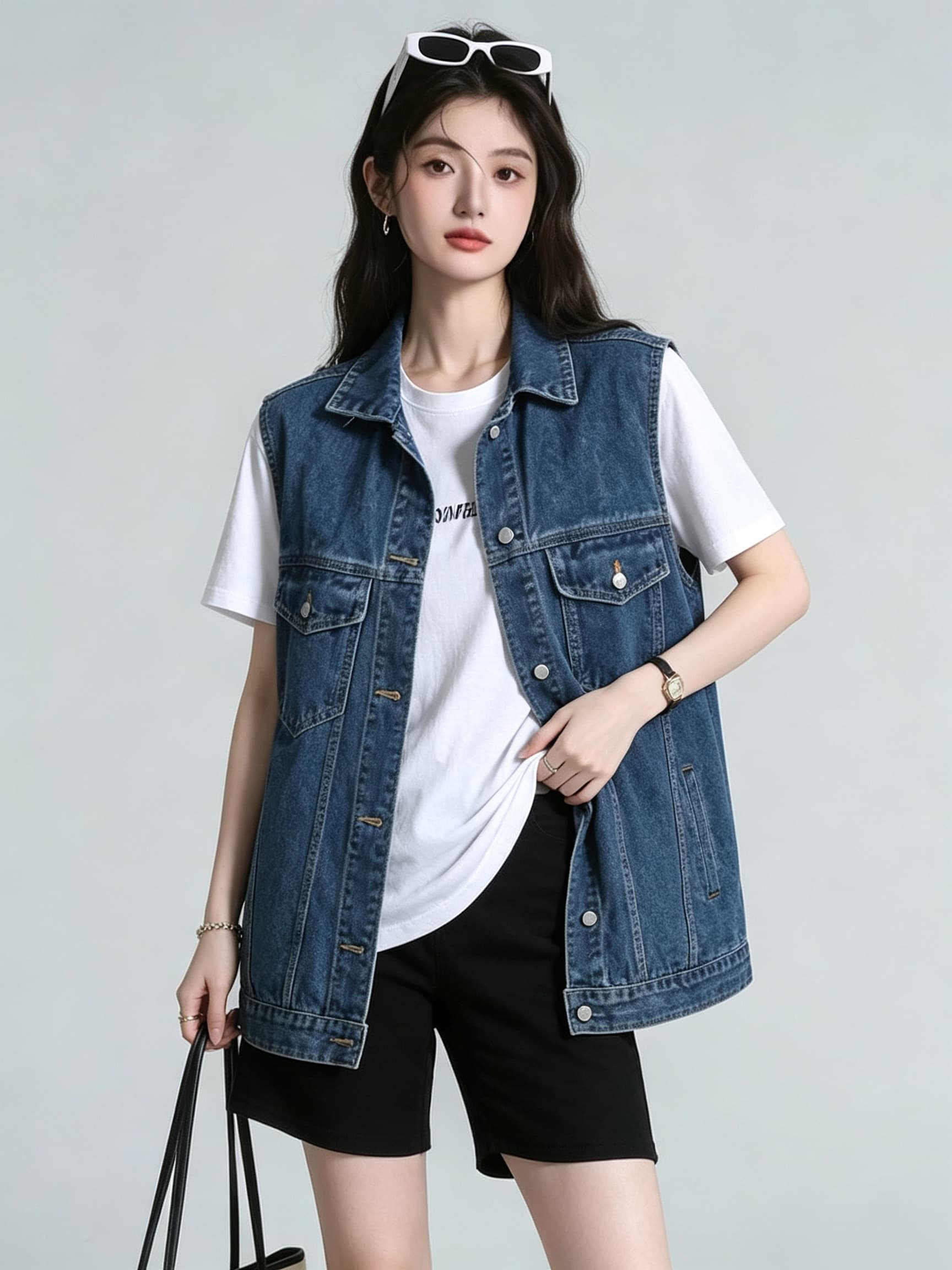 데님 베스트 여성 코트 봄 여름 섹션 2026 새로운 루즈핏 캐주얼 다용도 민소매 어깨 조끼 조끼 자켓 상세 이미지 1