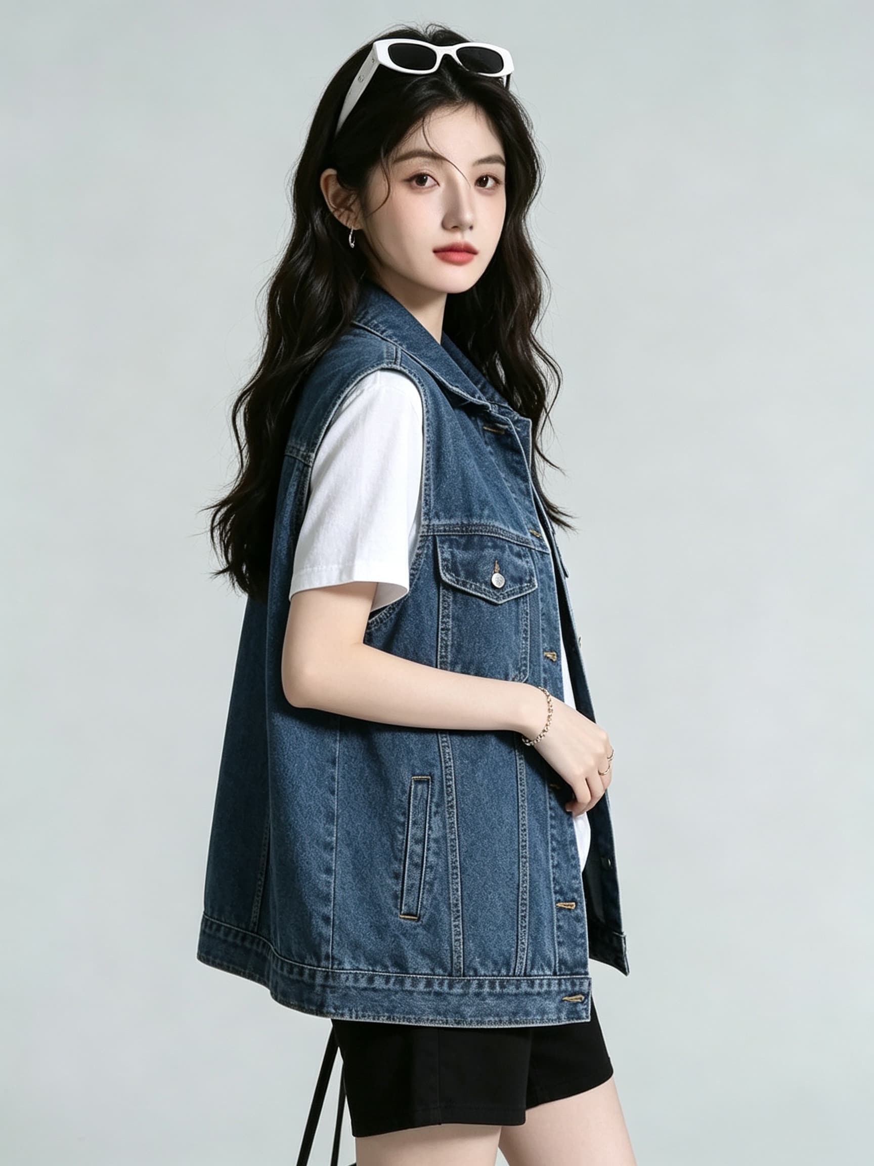 데님 베스트 여성 코트 봄 여름 섹션 2026 새로운 루즈핏 캐주얼 다용도 민소매 어깨 조끼 조끼 자켓 상세 이미지 7