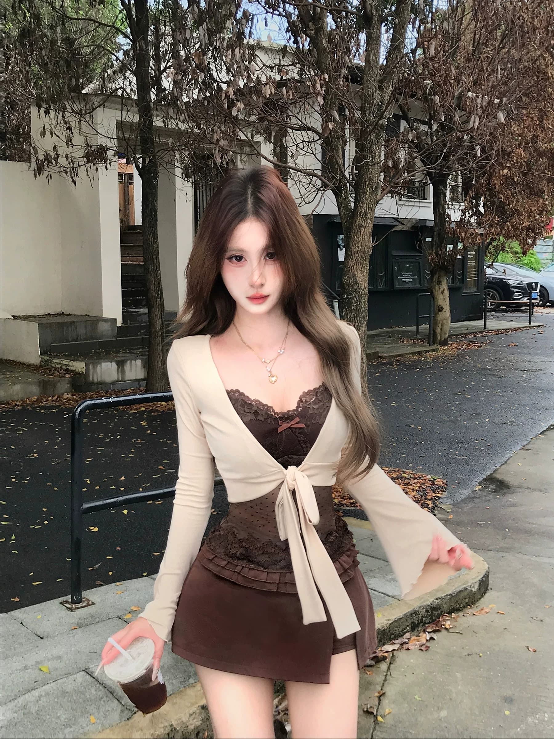 메이플 시럽 수 있습니다. 리 핫걸 디자인 센스 레이스 조끼 슬립 여성 가을 섹시함 순수한 욕망 맨위