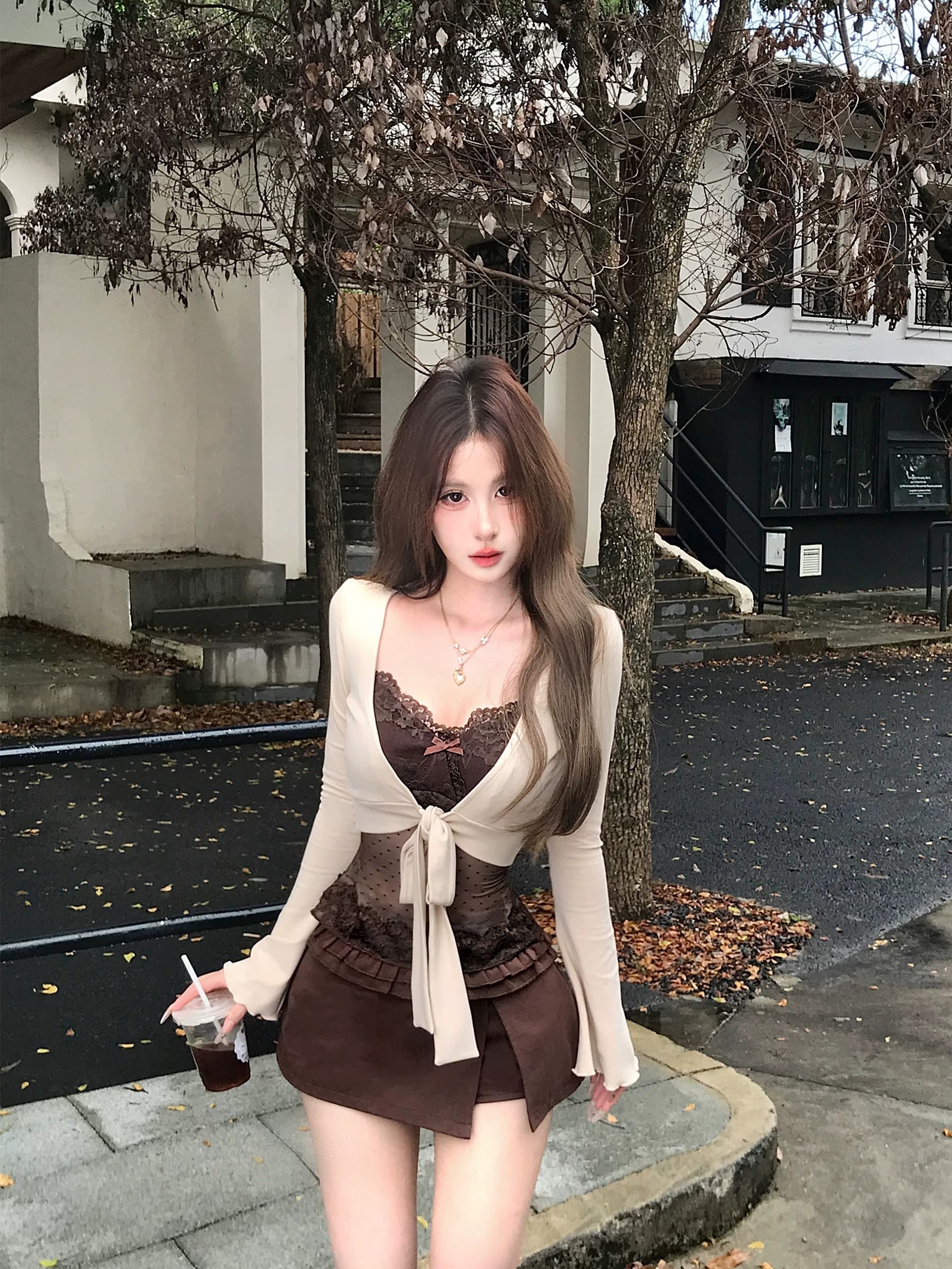 메이플 시럽 수 있습니다. 리 핫걸 디자인 센스 레이스 조끼 슬립 여성 가을 섹시함 순수한 욕망 맨위 이미지 3