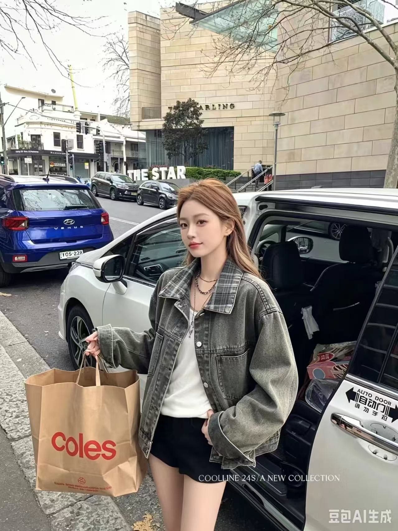 레트로 체크무늬 패치워크 폴로 칼라 데님 여성 코트 가을 루즈핏 마 오래된 워싱 작은 키 쇼트 스타일 재킷 상세 이미지 6