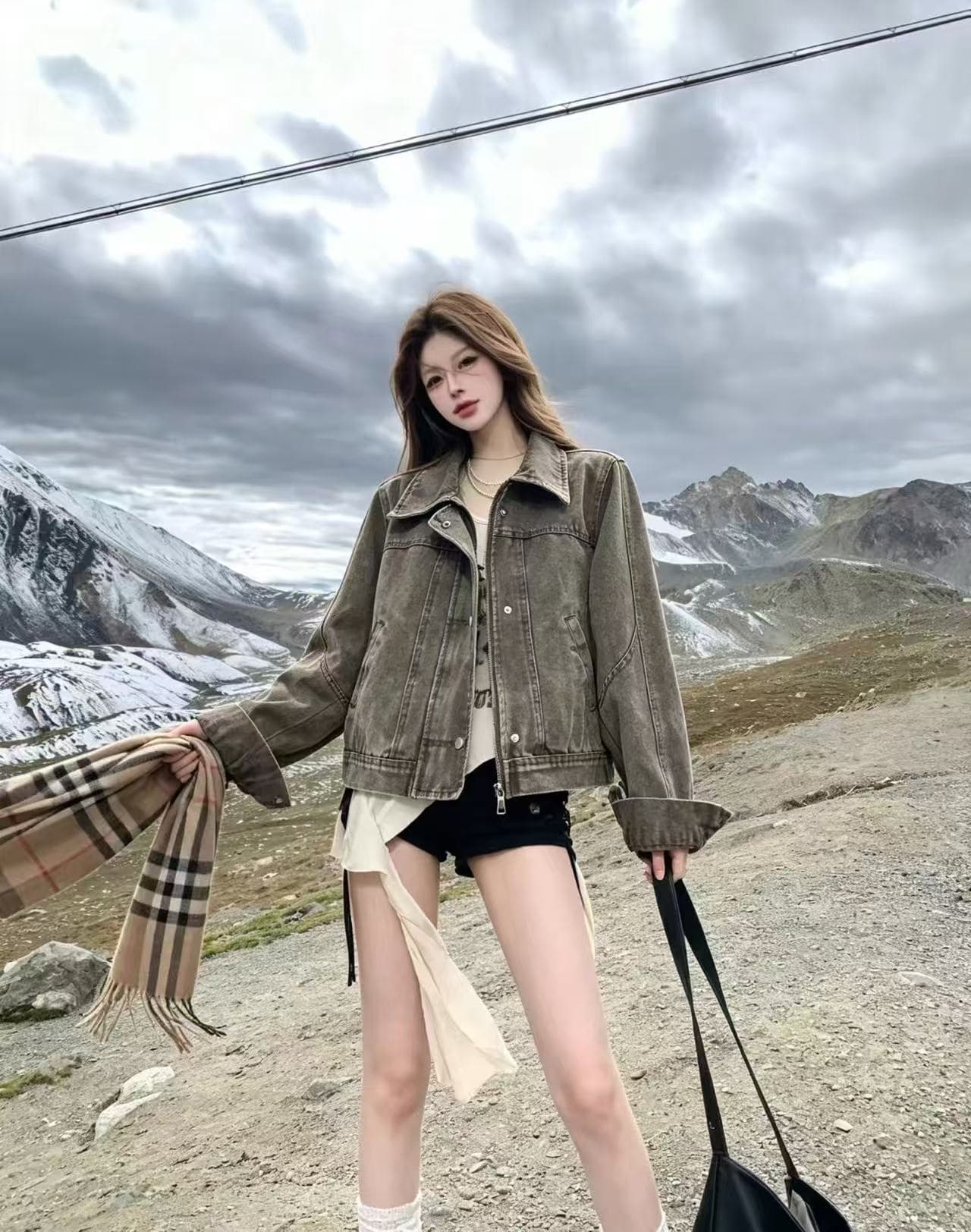 아메리칸 레트로 마 오래된 워싱 쇼트 스타일 데님 여성 코트 불모지 바람 루즈핏 폴로 칼라 핫걸 작은 키 재킷