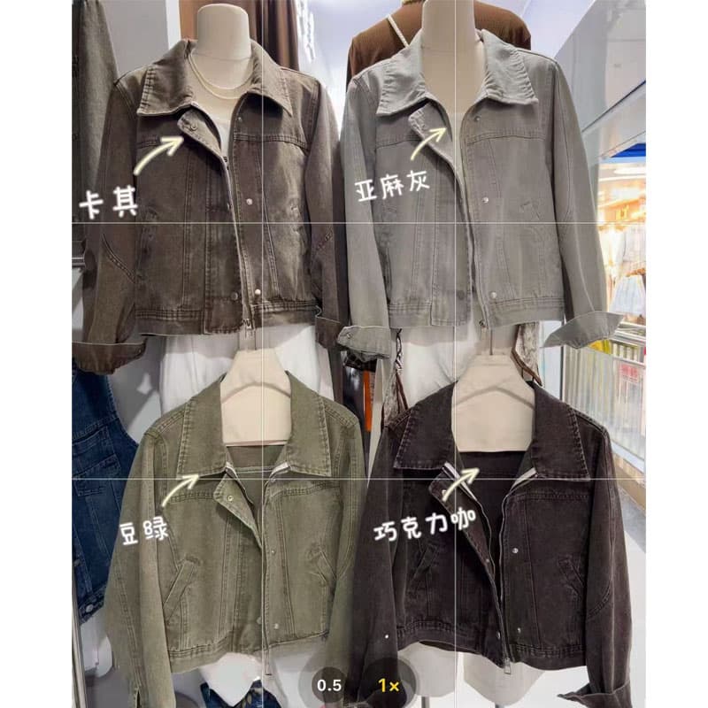 아메리칸 레트로 마 오래된 워싱 쇼트 스타일 데님 여성 코트 불모지 바람 루즈핏 폴로 칼라 핫걸 작은 키 재킷 상세 이미지 1