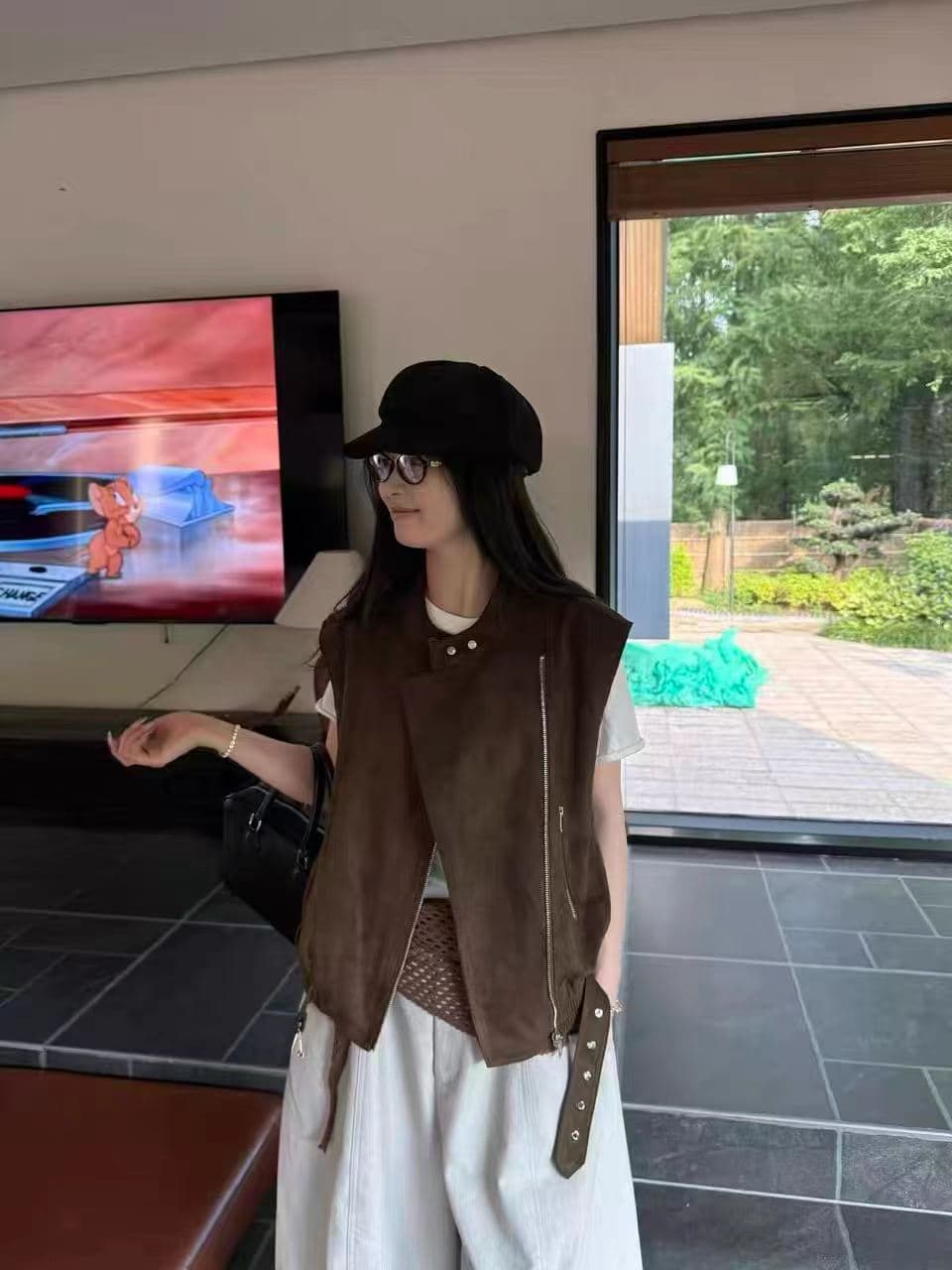 레트로 오토바이 바람 스탠드 칼라 지퍼 조끼 여자 2026 가을 캐주얼 민소매 스웨이드 조끼 재킷 이미지 3