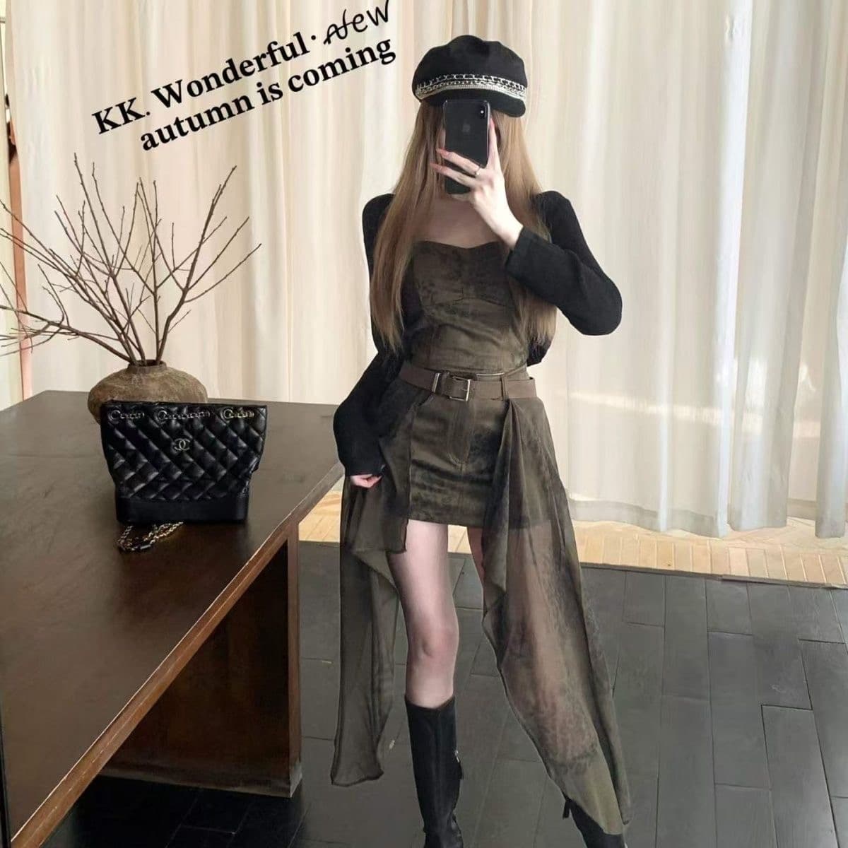 순수한 욕망 핫걸 레트로 레오파드 무늬 튜브탑 세트 여성 핫걸 하이웨이스트 불규칙 망사 반신 미니 스커트 3종 세트 상세 이미지 9