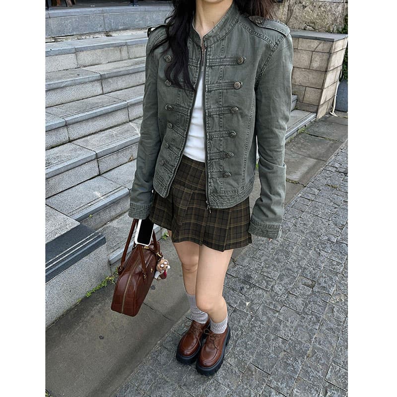 아메리칸 레트로 마 오래된 워싱 단추 데님 재킷 거리 바람 핫걸 몸매 가꾸기 짧은 외투 이미지 3