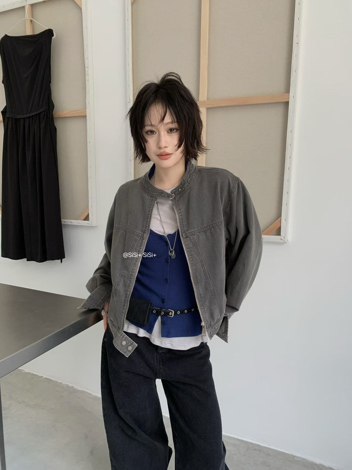 유럽 상품 고급 센스 식물 플러시 데님 짧은 여성 코트 가을 새로운 작은 키 패션 외부 가져 가라. 오픈 가디건 재킷 맨위 이미지 4