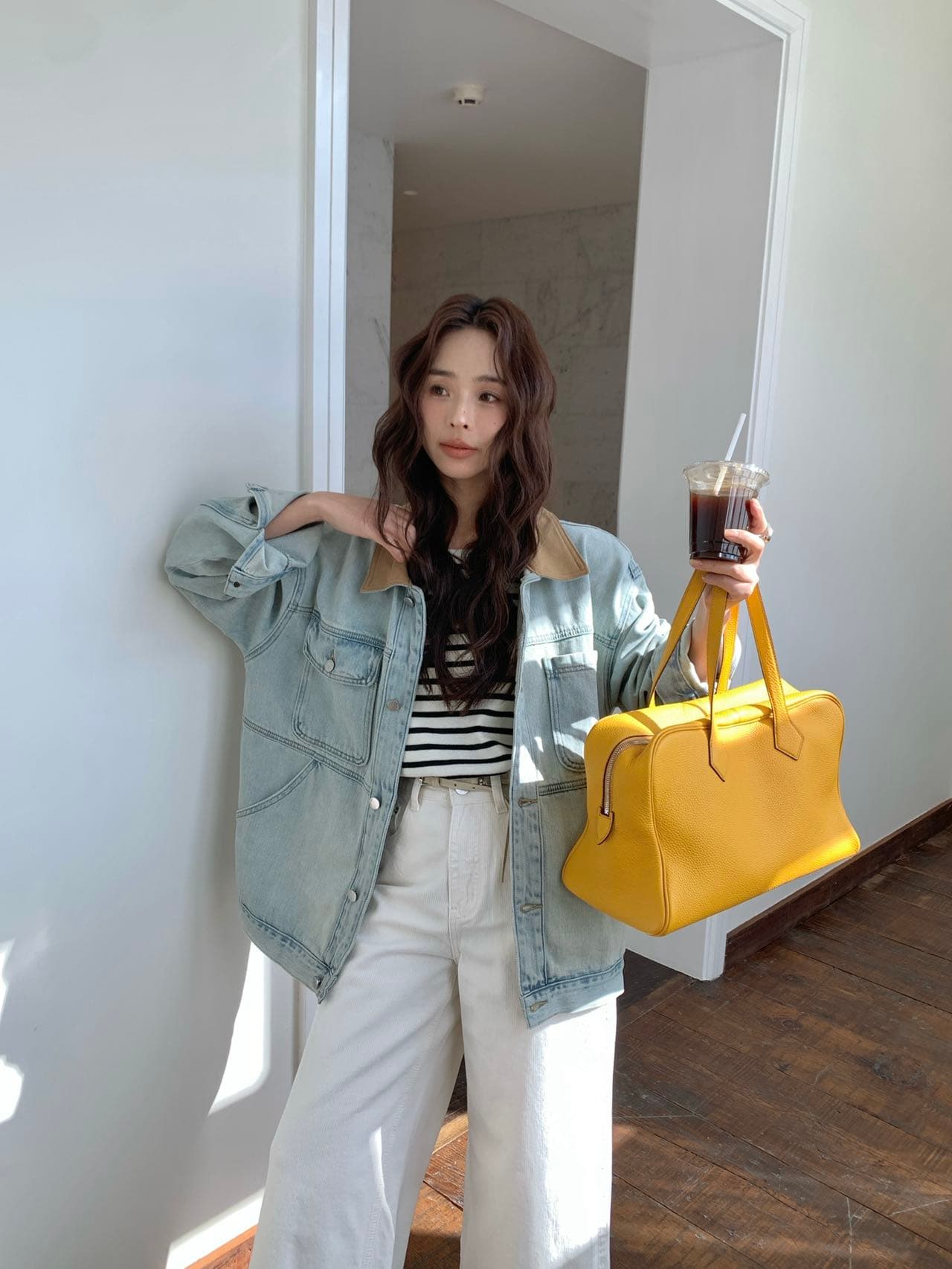 한 부서 데님 여성 코트 가을 고급 센스 레트로 마 오래된 배색 바 En 바람 폴로 칼라 루즈핏 느긋한 바람 재킷 상세 이미지 4