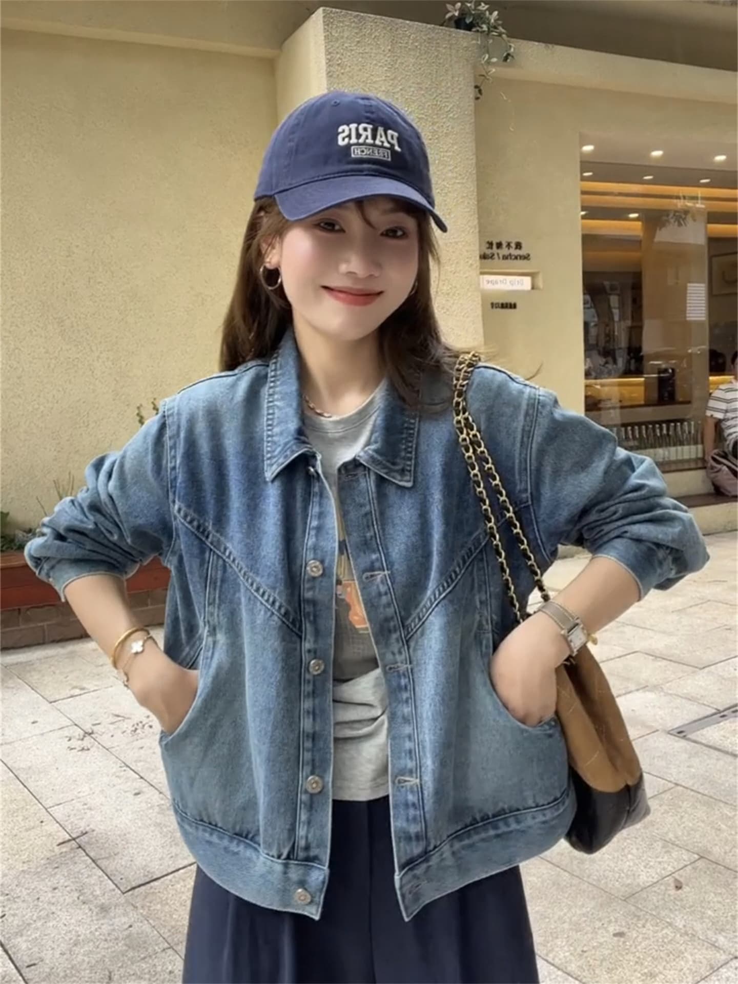 데님 여성 코트 쇼트 스타일 2026 봄 가을 새로운 고급 센스 슈퍼 잘 생긴 작은 키 캐주얼 레트로 이른 봄 맨위 상세 이미지 4