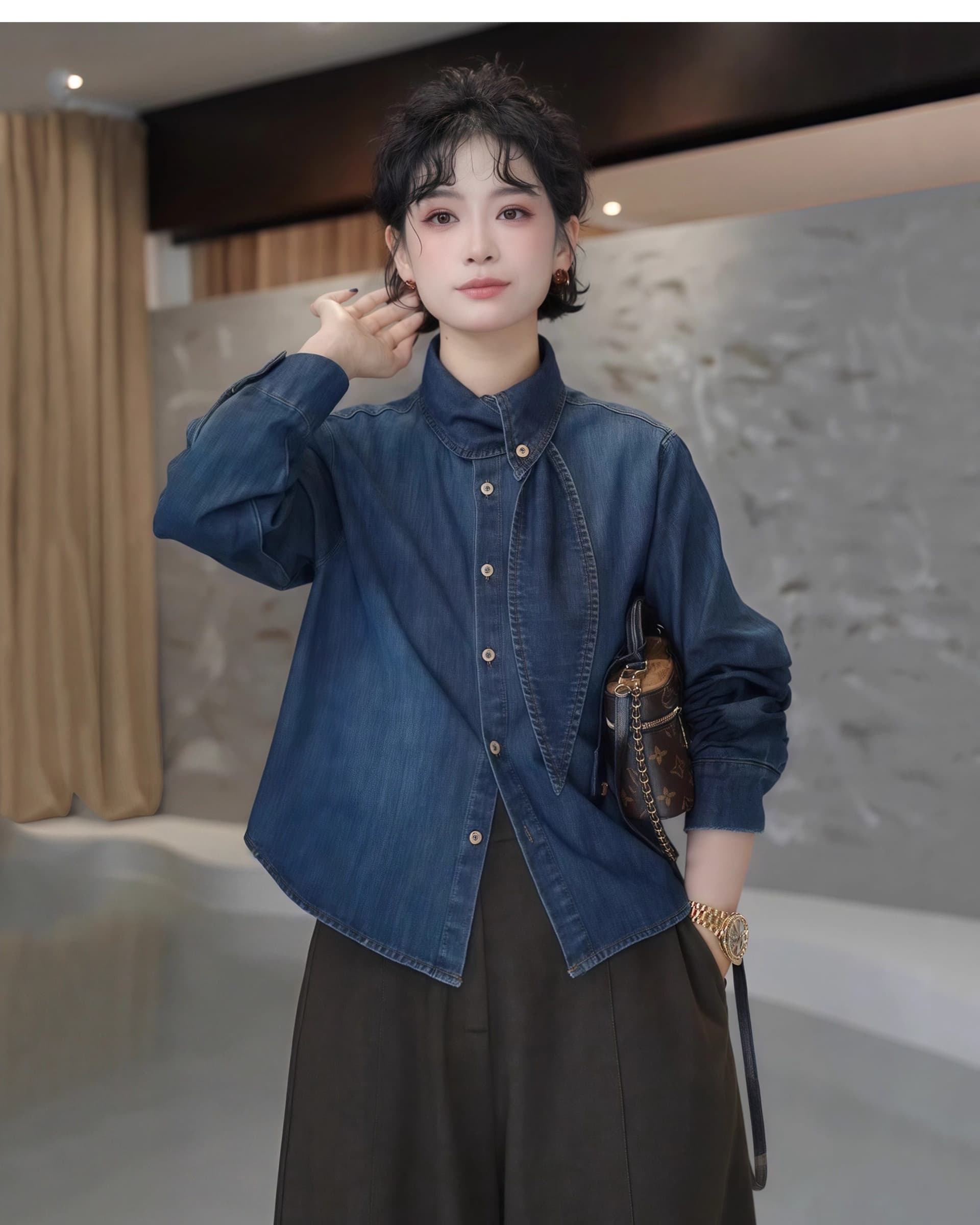 한국 스타일 패션 데님 여성 셔츠 새로운 가을 겨울 고급 센스 품격 다용도 긴팔 셔츠 재킷 맨위 상세 이미지 8