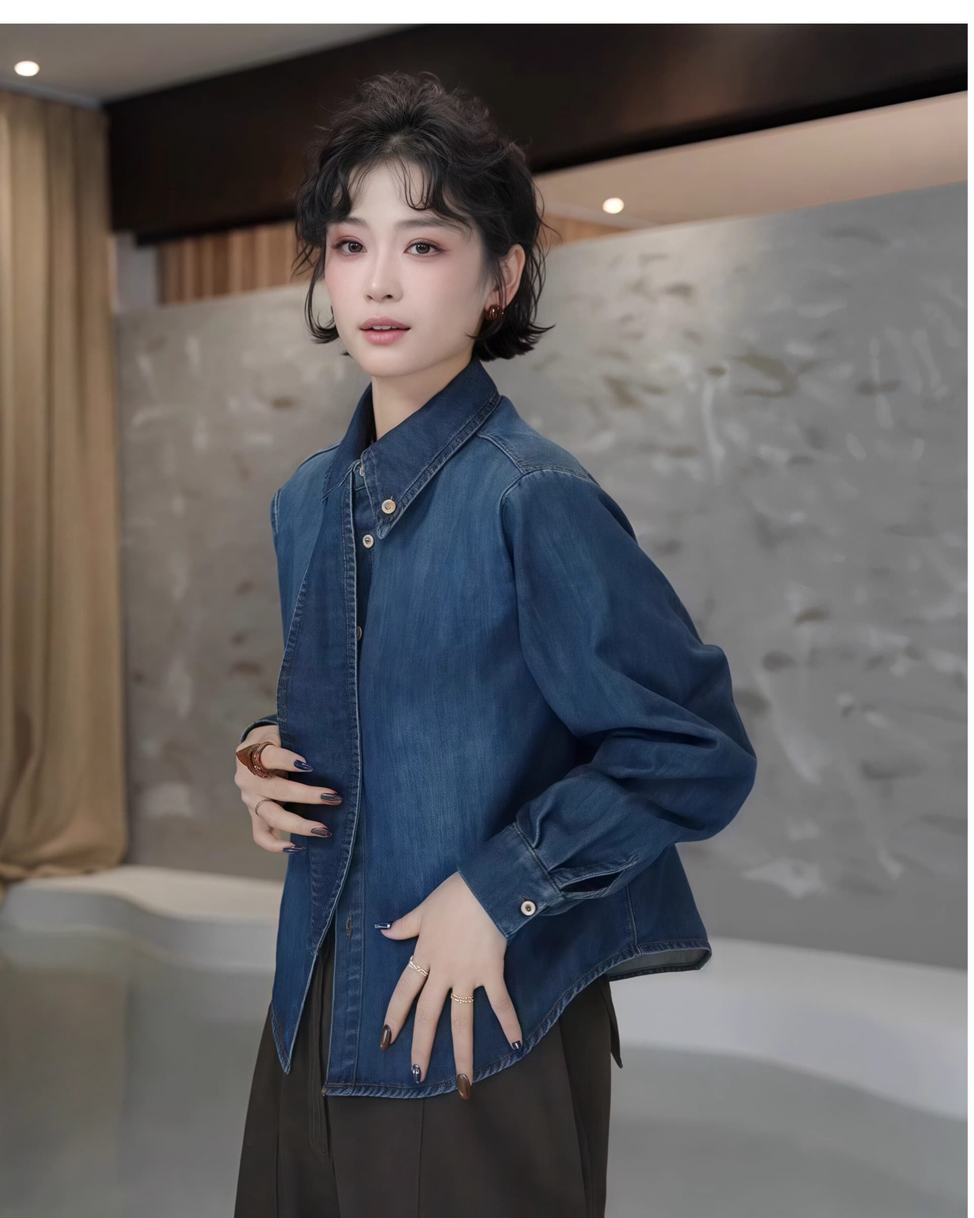 한국 스타일 패션 데님 여성 셔츠 새로운 가을 겨울 고급 센스 품격 다용도 긴팔 셔츠 재킷 맨위 상세 이미지 2