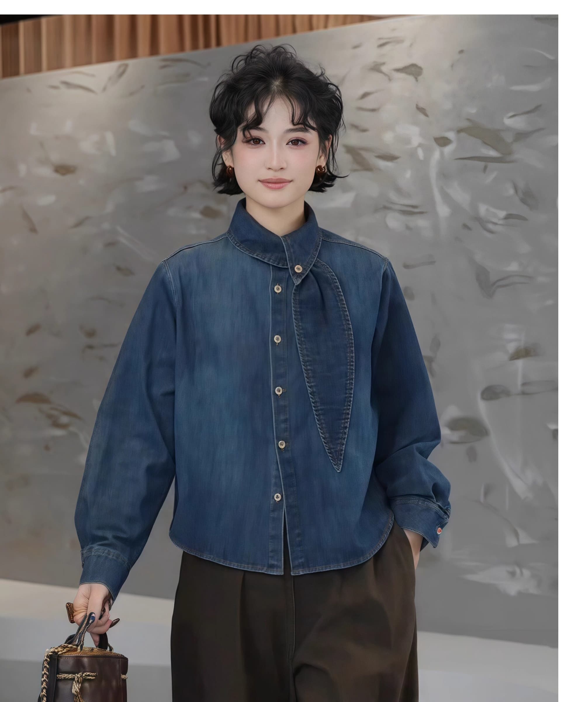 한국 스타일 패션 데님 여성 셔츠 새로운 가을 겨울 고급 센스 품격 다용도 긴팔 셔츠 재킷 맨위 상세 이미지 6