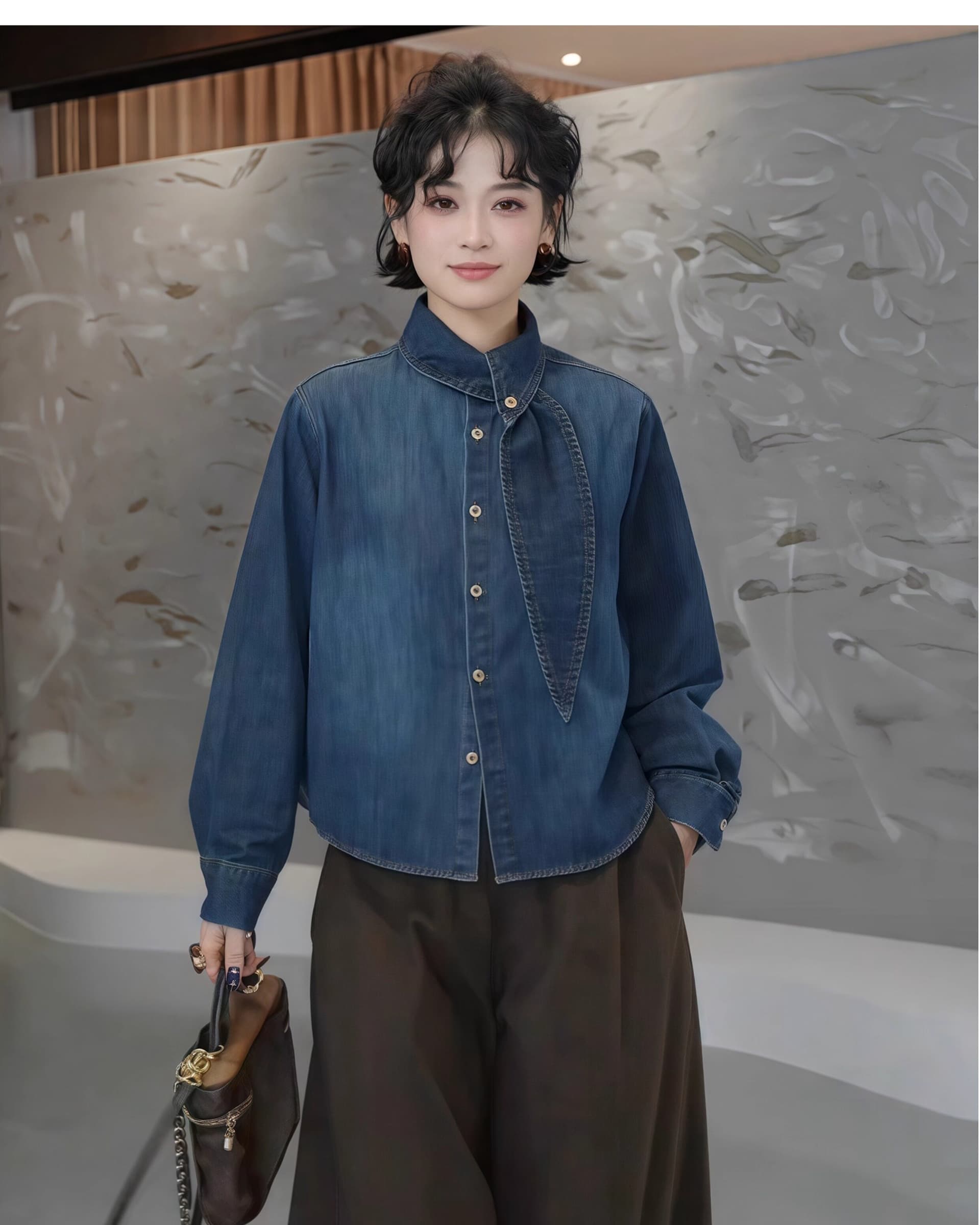 한국 스타일 패션 데님 여성 셔츠 새로운 가을 겨울 고급 센스 품격 다용도 긴팔 셔츠 재킷 맨위 상세 이미지 7