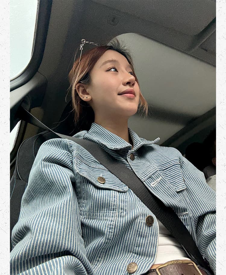 아메리칸 레트로 스트라이프 몸매 가꾸기 데님 재킷 남녀 긍정적 인 어깨 마이크로 루즈핏 쇼트 스타일 오픈 가디건 맨위 가을 상세 이미지 11