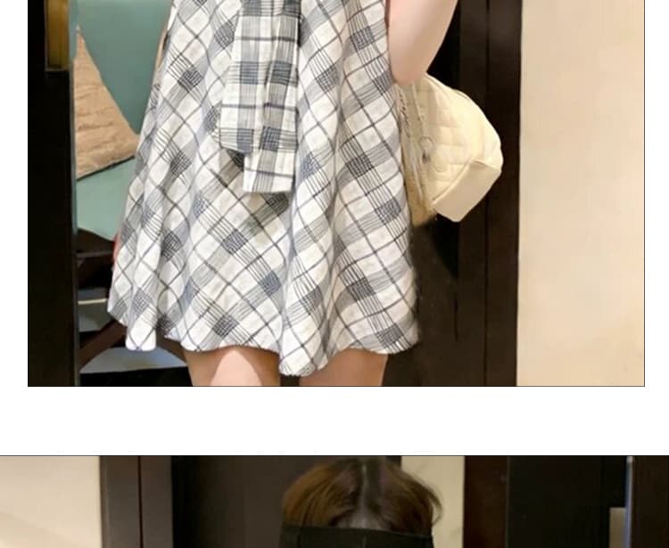 신제품 지금 여름 한 부서 연령 감소 패션 다용도 체크무늬 민소매 드레스 상세 이미지 11