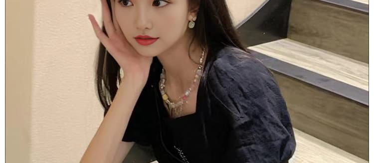 신제품 지금 여름 새로운 다용도 섹션 연령 감소 패션 품격 광장 칼라 펌프 로프 검정색 드레스 상세 이미지 34