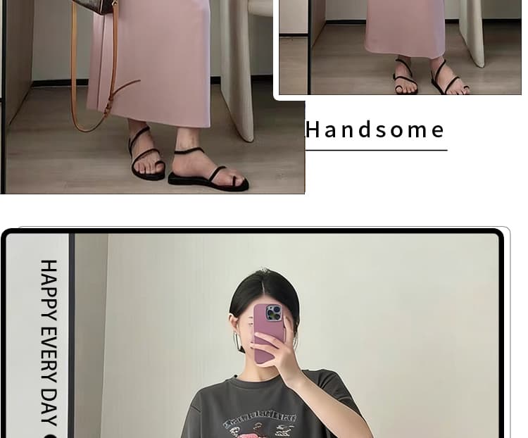 신제품 지금 여름 새로운 도파민 라운드 넥 강아지 프린트 반팔 티셔츠 핑크색 복부 지지 반신 스커트 상세 이미지 4