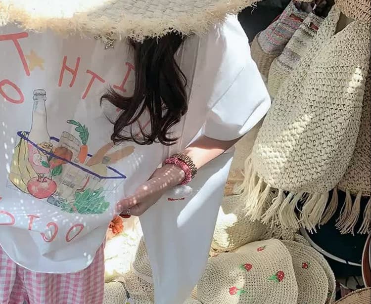 신제품 지금 여름 새로운 소녀 화이트 긍정적 인 어깨 반팔 티셔츠 캐주얼 핑크색 와이드 레그 팬츠 어린이 두 조각 상세 이미지 12