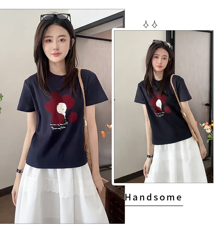 신제품 지금 여름 패션 캐주얼 다용도 루즈핏 반팔 티셔츠 화이트 패치워크 레이스 복부 지지 반신 스커트 상세 이미지 3