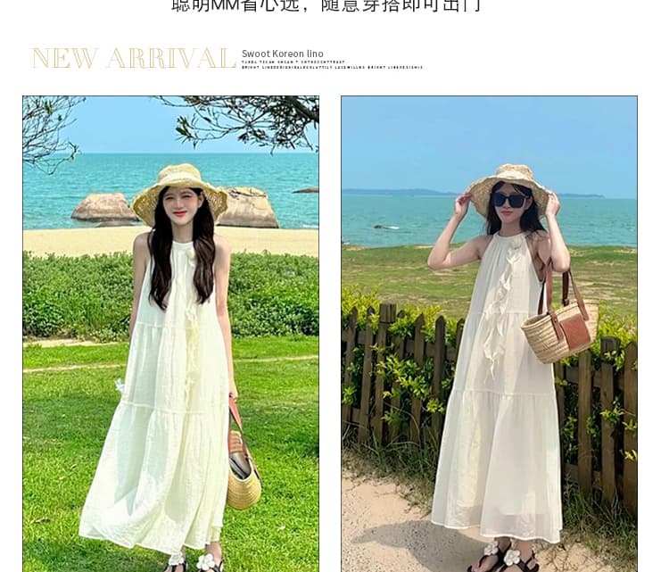 신제품 지금 여름 새로운 해변가 휴가 바람 프랑스식 행침 목 품격 루즈핏 슬립 민소매 롱 스커트 상세 이미지 8