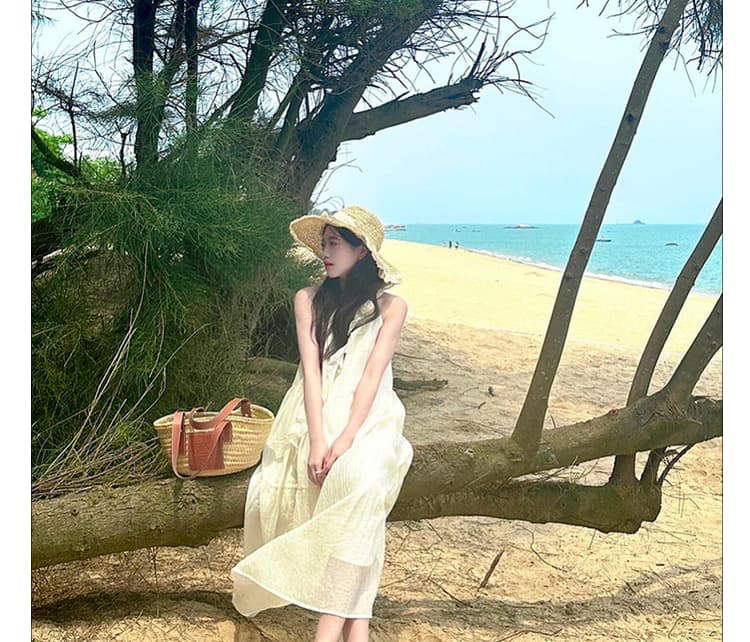 신제품 지금 여름 새로운 해변가 휴가 바람 프랑스식 행침 목 품격 루즈핏 슬립 민소매 롱 스커트 상세 이미지 11