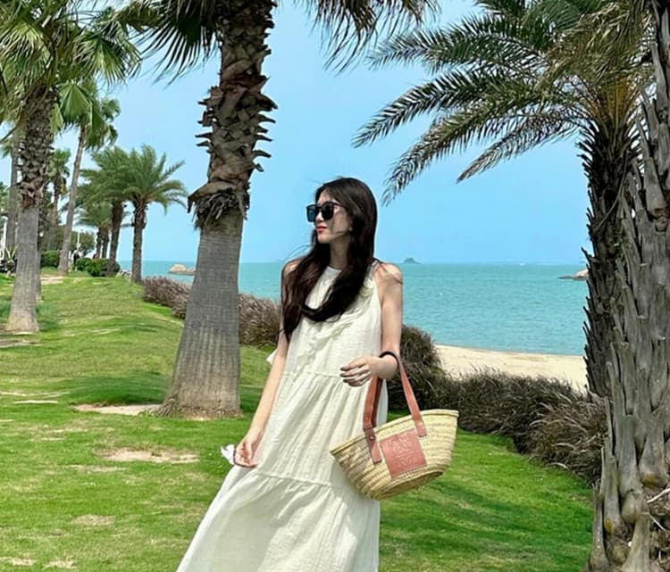 신제품 지금 여름 새로운 해변가 휴가 바람 프랑스식 행침 목 품격 루즈핏 슬립 민소매 롱 스커트 상세 이미지 16