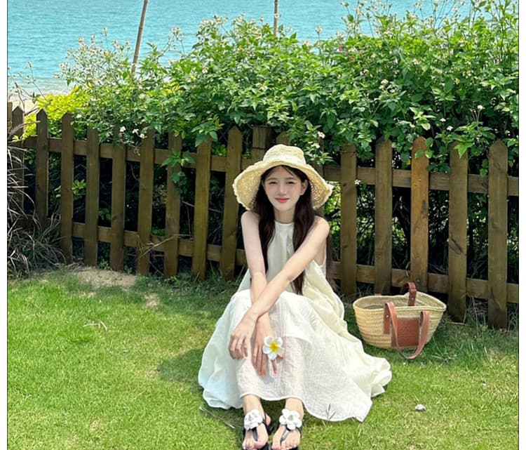 신제품 지금 여름 새로운 해변가 휴가 바람 프랑스식 행침 목 품격 루즈핏 슬립 민소매 롱 스커트 상세 이미지 18