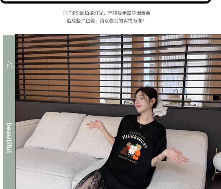 신제품 지금 여름 새로운 패션 표지 배 무릎 아래 트렌디 엄마 품격 루즈핏 반팔 티셔츠 치마 상세 이미지 6