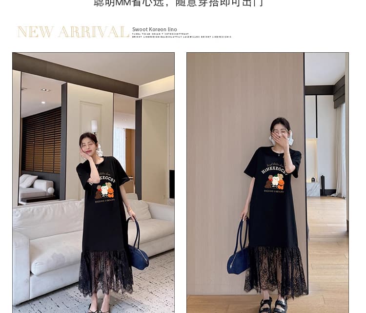 신제품 지금 여름 새로운 패션 표지 배 무릎 아래 트렌디 엄마 품격 루즈핏 반팔 티셔츠 치마 상세 이미지 8