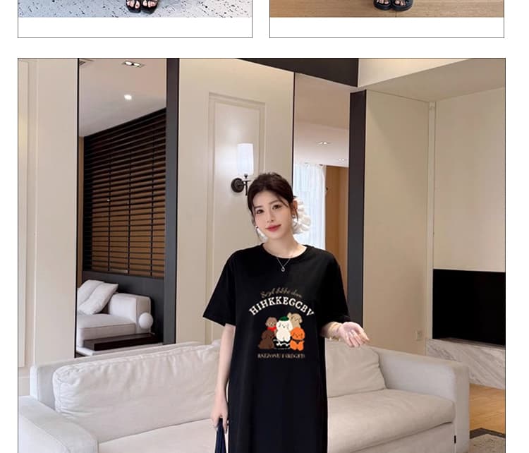 신제품 지금 여름 새로운 패션 표지 배 무릎 아래 트렌디 엄마 품격 루즈핏 반팔 티셔츠 치마 상세 이미지 9