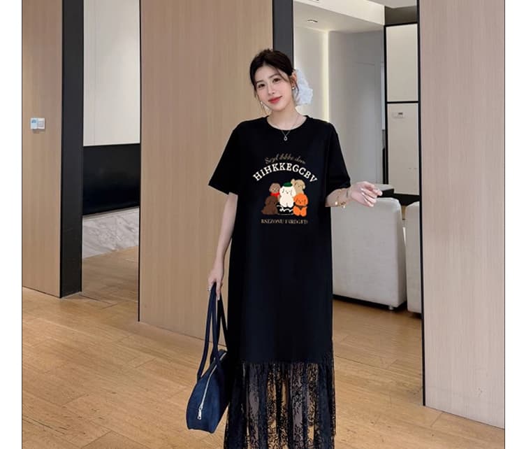신제품 지금 여름 새로운 패션 표지 배 무릎 아래 트렌디 엄마 품격 루즈핏 반팔 티셔츠 치마 상세 이미지 11