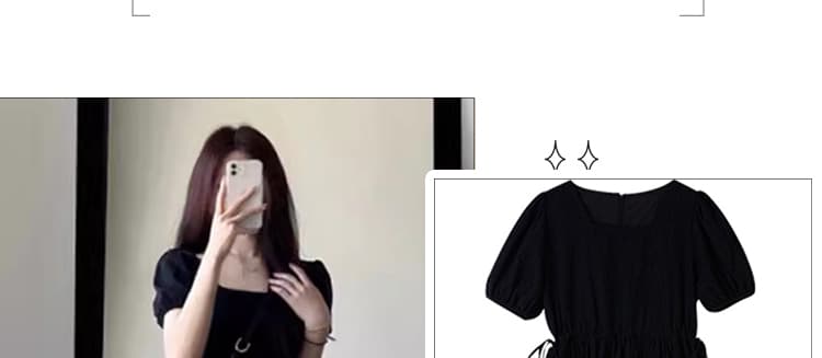 실사 지금 여름 새로운 다용도 섹션 연령 감소 패션 품격 광장 칼라 펌프 로프 검정색 드레스 상세 이미지 5