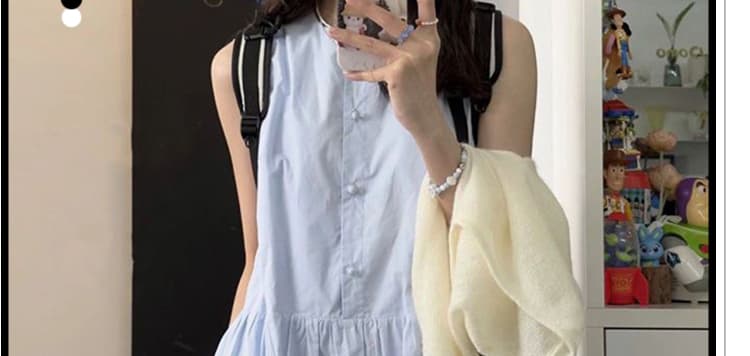 신제품 지금 여름 새로운 프랑스식 품격 느긋한 패션 루즈핏 패치워크 민소매 조끼 원피스 상세 이미지 8
