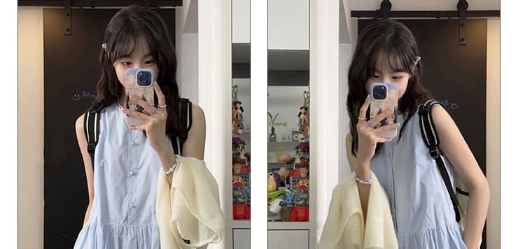 신제품 지금 여름 새로운 프랑스식 품격 느긋한 패션 루즈핏 패치워크 민소매 조끼 원피스 상세 이미지 14