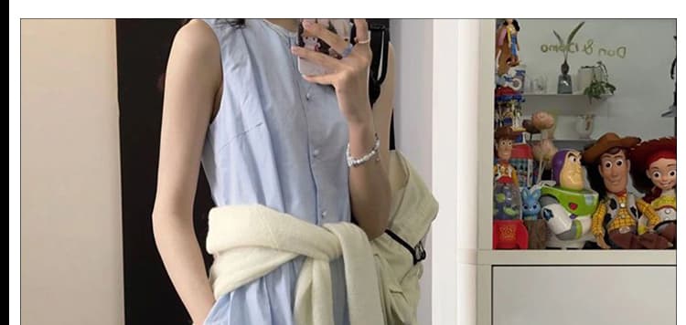 신제품 지금 여름 새로운 프랑스식 품격 느긋한 패션 루즈핏 패치워크 민소매 조끼 원피스 상세 이미지 34